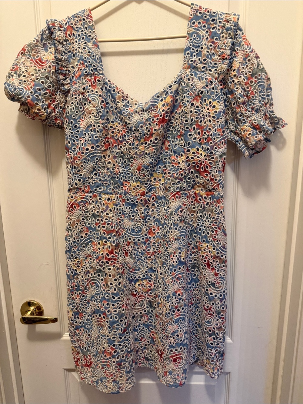 ADELYN Rae Floral Eyelet Puff-Sleeve Dress - Blue Multi size XL